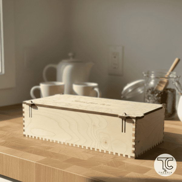 Wooden tea box with multiple compartments for organizing tea bags.